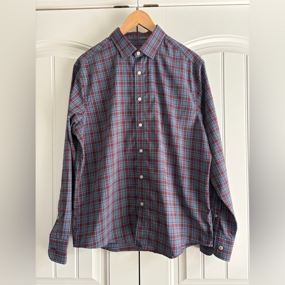 Untuckit Macallan Shirt Men's Sz Large Blue Red Plaid Performance Stretch Casual